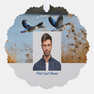 Herdenkingsfoto Gebed Meer Ganzen Vogels Ornament Kaart
