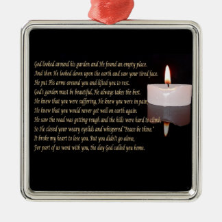 Herdenkingskaars met vierkantsversiering metalen ornament