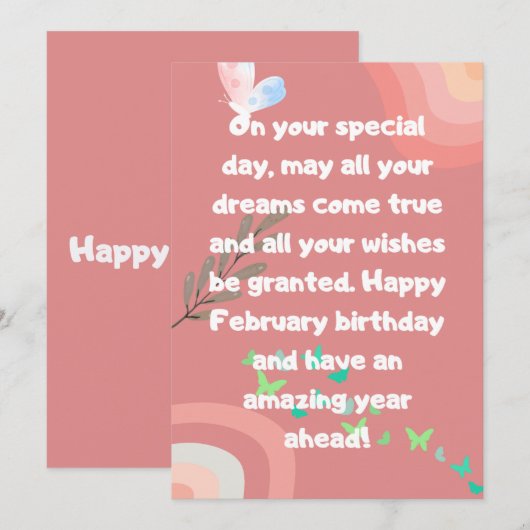 herdenkingskaart in roze met vlinders kaart (Voorkant / Achterkant)