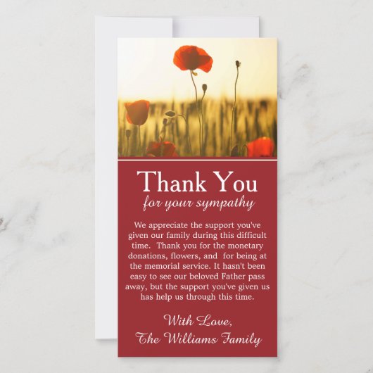 Herdenkingskaart met klaprozen voor dankbetuiging  bedankkaart (Voorkant)