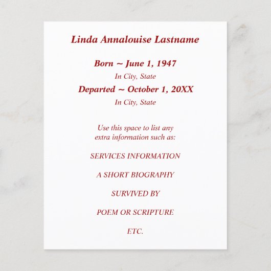 herdenkingskaarten rode bloei (Achterkant)