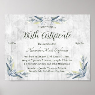 Herdenkingsnieuwe geboortecertificaat voor baby-vo poster