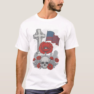 Herdenkingspapaver Vlag Kruis Vintage Gravure Vect T-shirt