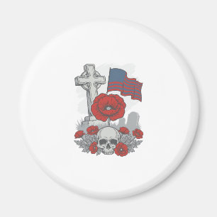 Herdenkingspop Flag Kruis Vintage Gravure Vector Magneet