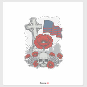 Herdenkingspop Flag Kruis Vintage Gravure Vector Sticker