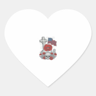 Herdenkingspopulierenvlag Kruis Vintage Gravure Ve Hart Sticker