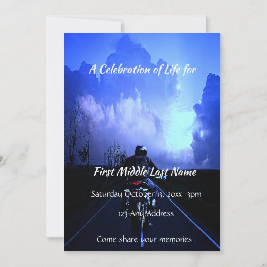 Herdenkingsviering van het leven Nodig motorfiets Kaart (Achterkant)