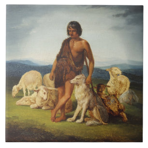 Herder in een landelijk landschap tegeltje