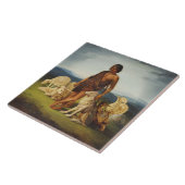 Herder in een landelijk landschap tegeltje (Zijkant)