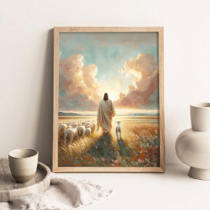Herder redt de ene, Christelijke kunst, Jezus Herd Poster