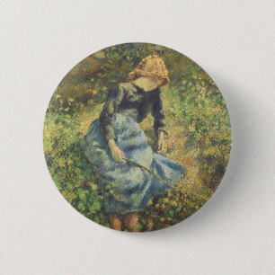 Herderin door Camille Pissarro, Vintage Fine Art Ronde Button 5,7 Cm