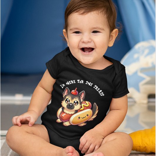 Herdershond in een hotdog kostuum, grappig Hallowe Romper