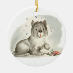 Herdershond Puppy met roze bloem Keramisch Ornament