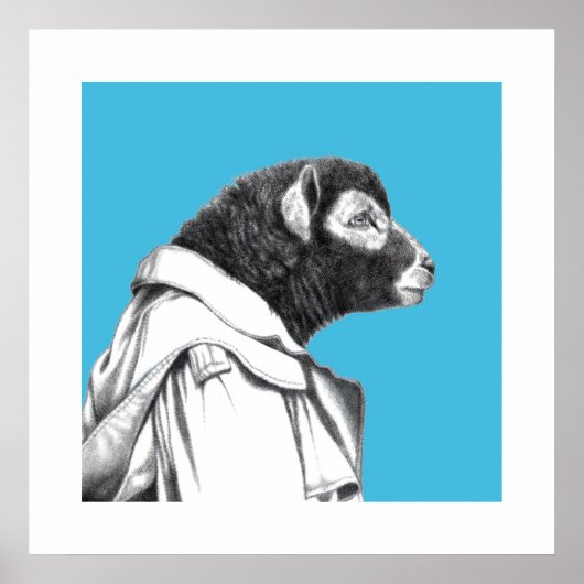 Herdwick Lamb in Trench Coat (Old-School Blue) Poster (Voorkant)