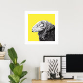 Herdwick Ram in Duffel Coat (Retro Geel) Poster (Thuiskantoor)