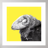 Herdwick Ram in Duffel Coat (Retro Geel) Poster (Voorkant)