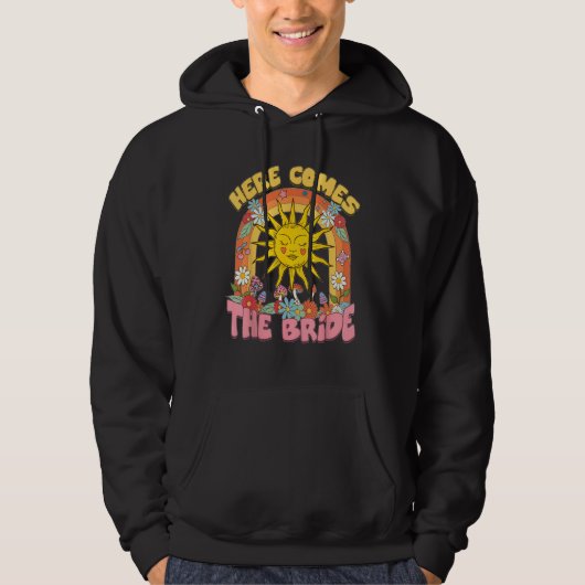 Here Comes Bride Groovy Retro 70s Bachelorette Par Hoodie (Voorkant)