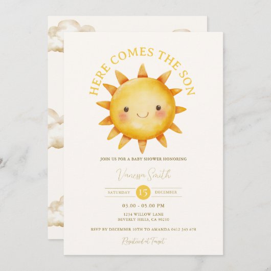 Here Comes the Son Baby Shower Invitation (Devant / Derrière)