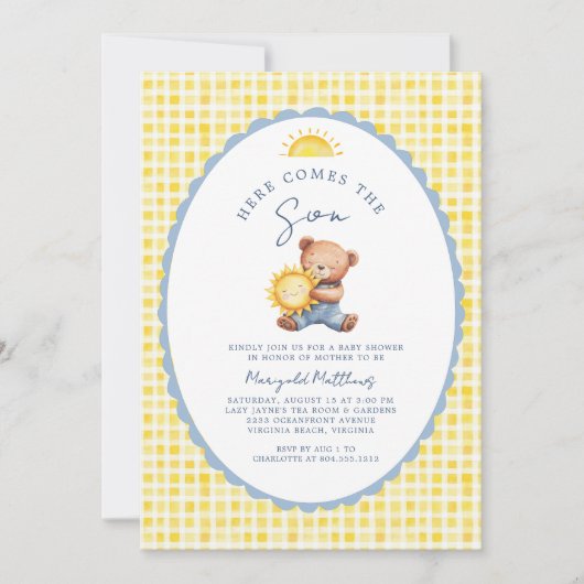 Here Comes the Son Bear Baby Shower Invitation  (Devant)