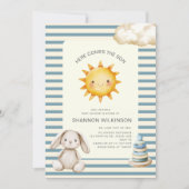Here comes the son blue cream stripes baby shower kaart (Voorkant)