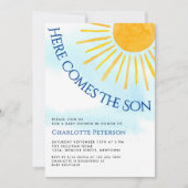 Here Comes The Son Blue Sky Baby Shower Invitation Kaart (Voorkant)