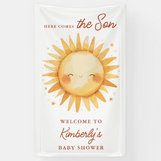 Here Comes The Son Boho Cute Baby Shower Welcome Spandoek (Verticaal)