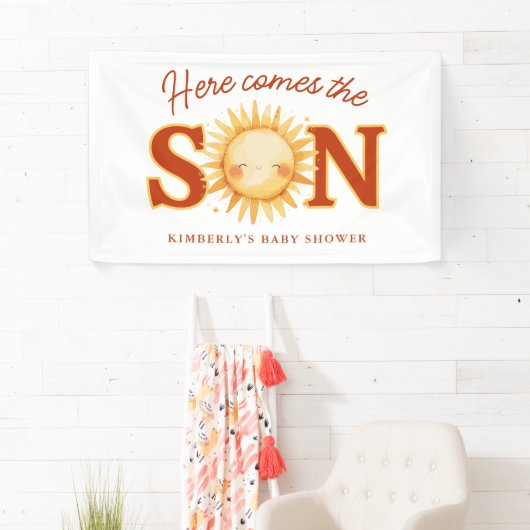 Here Comes The Son Sunshine Boho Boy Baby Shower Spandoek (Insitu)