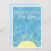 Here Comes The Son Watercolor Baby Shower Aangepas Kaart (Voorkant / Achterkant)
