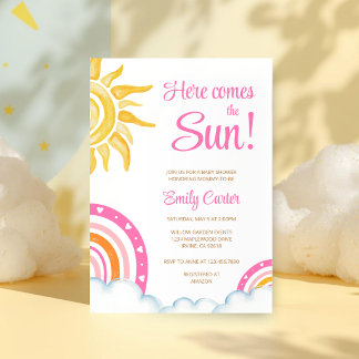 Here Comes the Sun Boho Rainbow Baby Shower Kaart