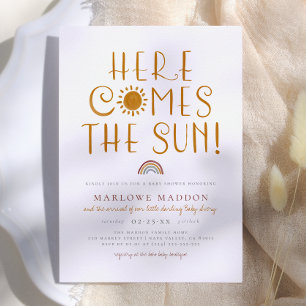 Here Comes The Sun   Boho Rainbow Baby Shower Kaart