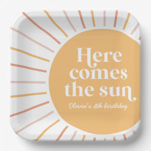 Here Comes the Sun Boho Zonneschijn verjaardag Papieren Bordje