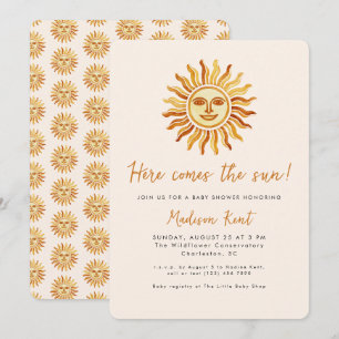 Here Comes the Sun Modern Boho Sun Baby Shower Kaart