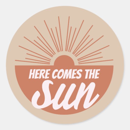Here comes the sun ronde sticker (Voorkant)