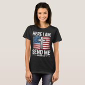 Here I Am Send Me Isaiah 6_8 Christian Usa Flag Bi T-shirt (Voorkant volledig)