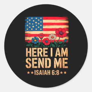Here I Am Stuur Me Amerikaanse Vlag Kruis Jesaja 6 Ronde Sticker