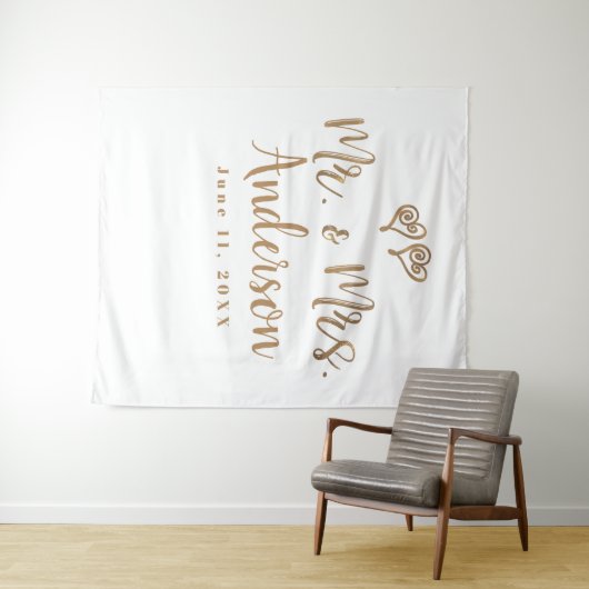 HERE. & MRS. Goud Script Typografie Modern Minimaa Wandkleed (In Situ (horizontaal))