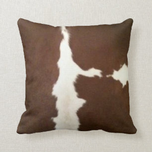 Hereford Brown and White Faux Koeienhuid Throw Kussen