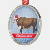 Hereford Bull en Santa Hat Ceramic Ornament (Links)