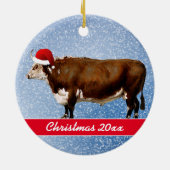 Hereford Bull en Santa Hat Keramisch Ornament (Achterkant)