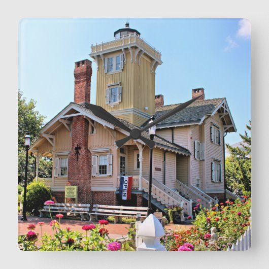 Hereford Inlet Lighthouse, New Jersey Wall Clock Vierkante Klok (Voorkant)