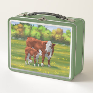 Hereford-Koe en Cute Calf in zomerperiode