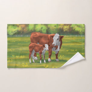 Hereford-Koe en Cute Calf in zomerperiode Bad Handdoek