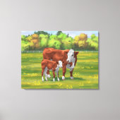 Hereford-Koe en Cute Calf in zomerperiode Canvas Afdruk (Voorkant)