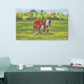 Hereford-Koe en Cute Calf in zomerperiode Spandoek (Beurs)