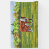 Hereford-Koe en Cute Calf in zomerperiode Spandoek (Verticaal)