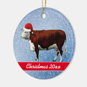 Hereford Koe en Santa Hat Ceramic Ornament (Links)