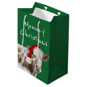 Hereford Koe met Santa Pet op groen Medium Cadeauzakje