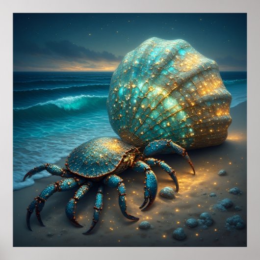 Heremietkreeft met Glanzende Zeeschelp Poster (Voorkant)
