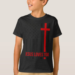 Heren Amerikaanse Vlag Jezus Houdt Van Jou Christe T-shirt