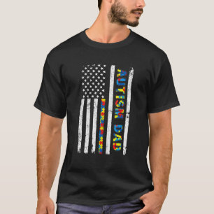 Heren Autism Papa Versleten Amerikaanse Vlag T-shi T-shirt